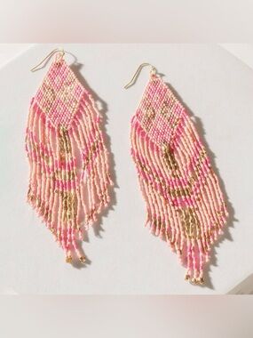 Myra Bag Rosabelle Pink and Gold Beaded Fringe Earrings